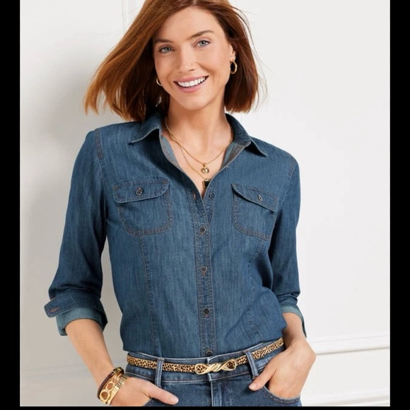 Talbots Tops - Talbots Western Denim Button Down Womens Size 12 Long Sleeve Shirt